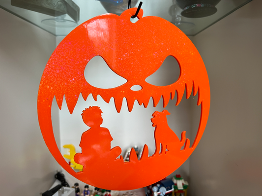 scary pumpkin menacing boy dog by adriangarside household decor halloween halloweenart decoration hanging cutout shadow outline 3d print model - Mito3D