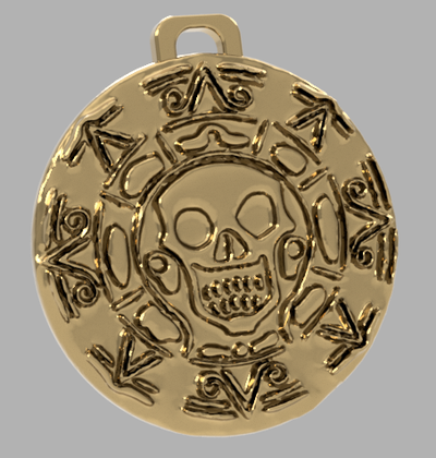 chaveiro piratas of caraíbas medalhão alisado by fumaça azul arte sinais logotipos pirata thingiverse 3d print model - Mito3D