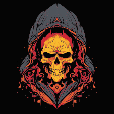 skull in hoodie by sniken art 2d flames flame fire dark halloween hueforge filament painting burning 3d print model - Mito3D
