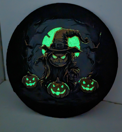 pumpkinmaster - glow in dark filament painting by sniken art 2d hueforge pumpkin halloween spooky scary master moon forest witch 3d print model - Mito3D