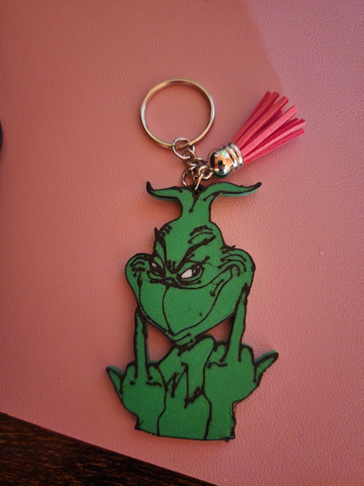 grinch middle finger key chain by picture it fashion models keychain grinchmas christmas holiday fun gift 3d print model - Mito3D