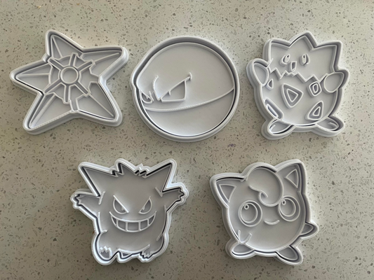 pokemon cookie cutters stamps by bean eating cookies hobby & diy cutter debosser stamp blue pokemoncookie pokemoncookies pokemoncookiecutters staryu voltorb jigglypuff gengar togepi 3d print model - Mito3D