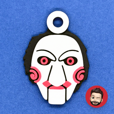 characters jigsaw keychain by nicodeimos art coin & badges jig horror movie film character spooky scary halloween puppet red black bike game spiral spirals key ring rings chain chains keychains keyring keyrings original ear ears earring earrings magnet magnets 3d print model - Mito3D