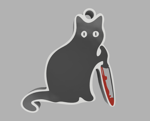 murder cat keychain by gamerforge art 2d halloween 2023 key chain ams multi color halloweencat 3d print model - Mito3D