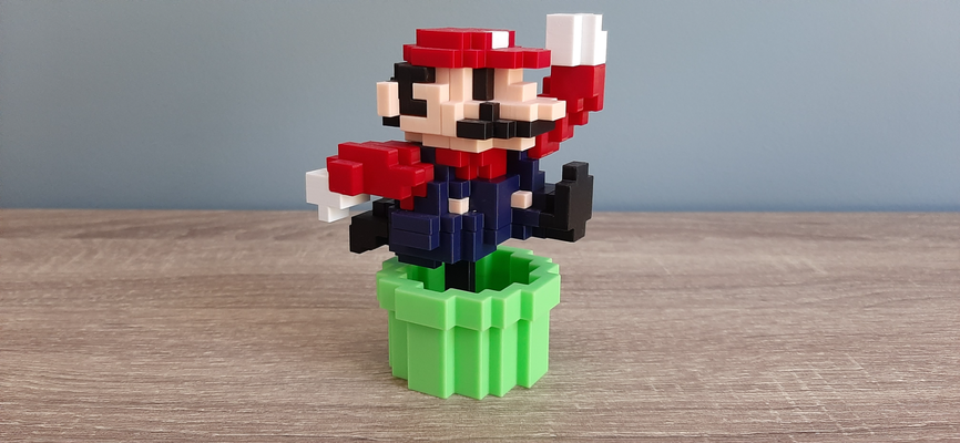 8-bit retro super mario multipart color print warp pipe 10 cm height remixed by kroeskoppie toys & games characters nintendo retrogaming amiibo 3d print model - Mito3D