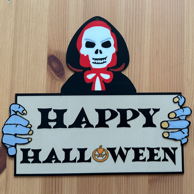 happy halloween sign skeleton by cutmaster art signs & logos 2023 3d print model - Mito3D