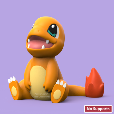 pokemon-charmander no support by snapprint3d supercrazyprints toys & games characters pokemon charmander bulbasaur pikachu squirtle nosupport 3d print model - Mito3D