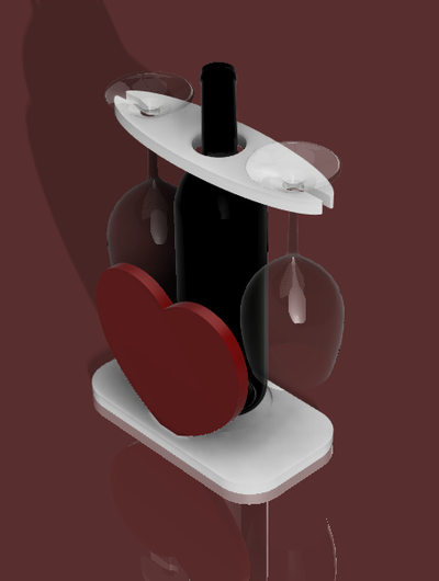 vino bottiglia in piedi bicchiere titolare supporto by 3d works domestico festività amore san valentino bottiglia regalo 3d print model - Mito3D