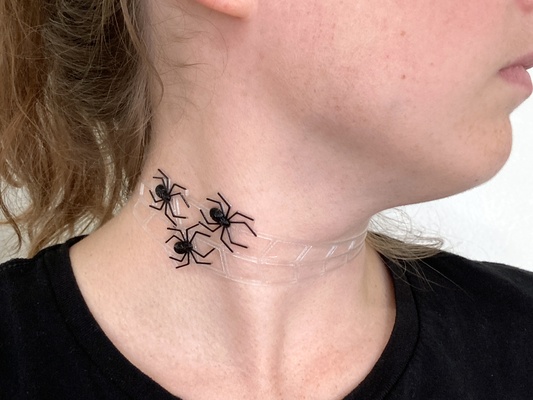 three spiders on web choker by penolopybulnick fashion models halloween jewelry spider necklace tinkercad 3d print model - Mito3D