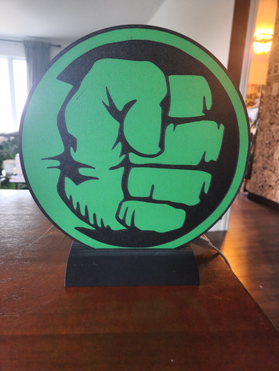 ponton hulk poing lampe by cayouche art panneaux logos logo merveille vert lumière boîte vengeurs 3d print model - Mito3D