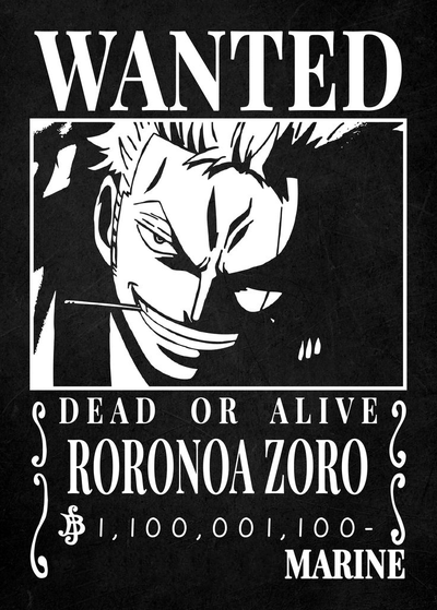 one piece zoro wanted poster hueforge by 3d prints week art 2d anime manga nami luffy monkey d chopper sanji wall sign funny ams multicolor hue forge 3d print model - Mito3D