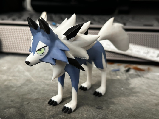 lycanroc gamerip smoothed colored single ams by hexequy toys & games characters pokemon rockruff color shiny wolf blue lycanrock midday mid day midnight dog scarlet violet nintendo switch figurine figure mini 3d print model - Mito3D