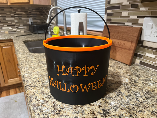 halloween candy bucket by mkcamc household house models happy trick or treat pail functional ams multicolor support free no supports 3d print model - Mito3D