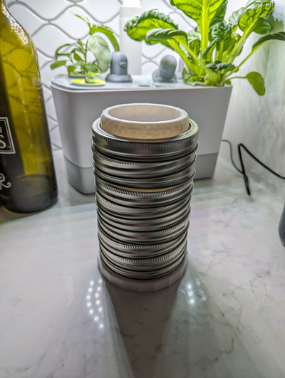 canning organizer - wide mason jar lid tower stacker by benhallauer household house models kitchen organize storage masonjar 3d print model - Mito3D