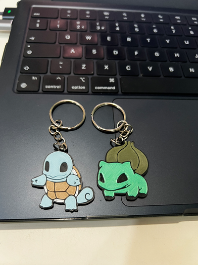 pokemon keychains squirtle pikachu bulbasaur charmander remixed by dan underwood toys & games characters keychain 3d print model - Mito3D