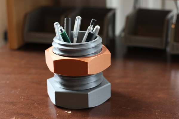 nut & bolt pencil organizer by julia ebert household office desk desktop penholder pencilholder desktoporganizer 3d print model - Mito3D