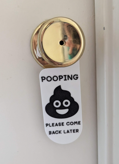 pooping door hanger sign by nagel d art signs & logos knob 3d print model - Mito3D