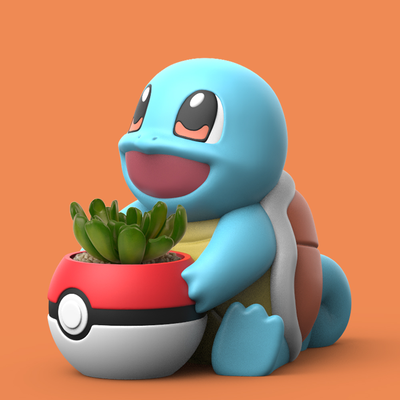pokemon-squirtle planter no support by snapprint3d supercrazyprints household garden pokemon squirtle pikachu charmander bulbasaur gengar 3d print model - Mito3D