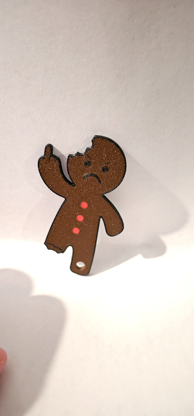 gingerbread finger by cayouche art 2d keychain christmas middle funny fun ams 3d print model - Mito3D