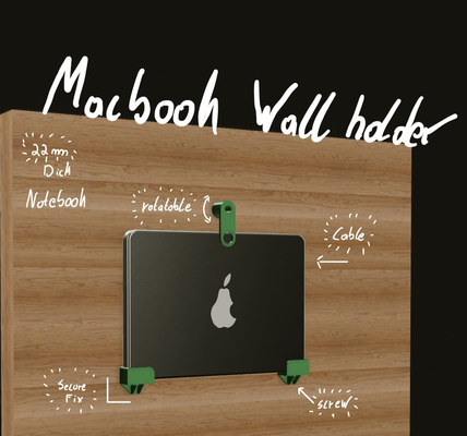 macbook parede suporte caderno computador portátil by exotec casa escritório maçã mac ar pró asus dell jogos msi microsoft google xaiomi notbook 3d print model - Mito3D