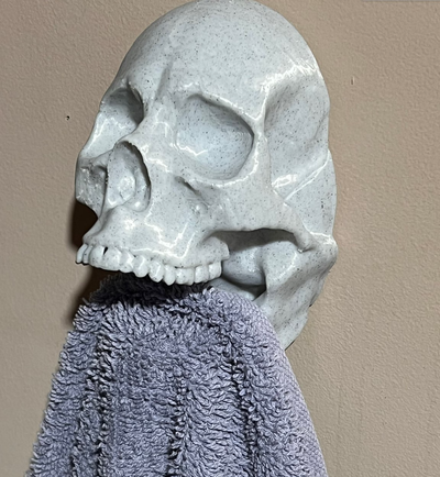 skull towel holder by treyceff art sculptures halloween house functional head bathroom accessoires wall cool fun skeleton kitchen spooky scary 3d print model - Mito3D