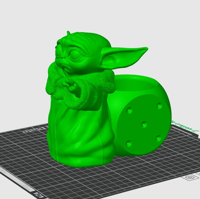baby yoda whit pencil case by dom-reality household office 3d print model - Mito3D
