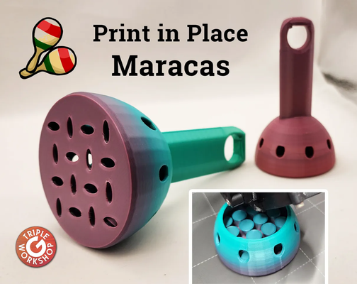 loudest maracas print in place no supports by triplegworkshop hobby & diy music pip printinplace instrument musical noise maker shaker maraca nosupport one handed rattle baby scalable 16 beads easy loud louder party 3d print model - Mito3D