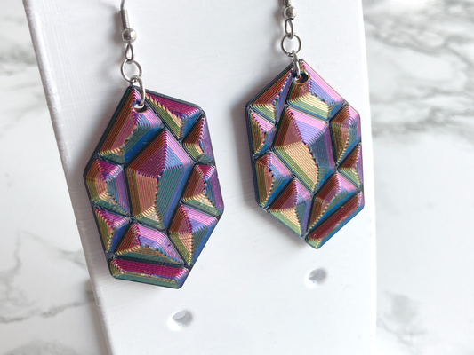 faceted gem earrings by penolopybulnick fashion tinkercad jewelry geometric voronoi 3d print model - Mito3D