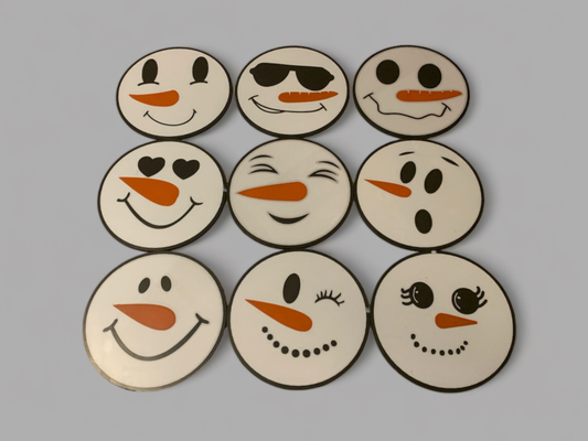 snowman ornaments & coaster set of 9 by lilac rage household festivities snowmen snow snowflake winter holiday decor decoration christmas xmas ball 2023 ornament collection festive frosty cute noel natal natale navidad bauble snowball face coasters drink tree garland carrot 3d print model - Mito3D