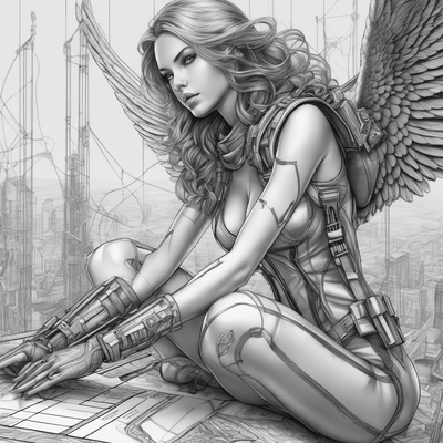 futuristic archangel - hueforge by lee fleming art models greyscale 3d print model - Mito3D