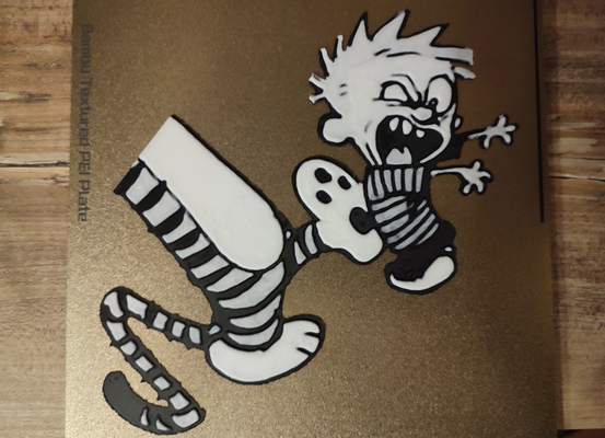 calvin & hobbes by classic 25 generative 3d model hueforge lithophane filament painting comic bill watterson multi color printing black white giant big zombie horror halloween 3d print model - Mito3D