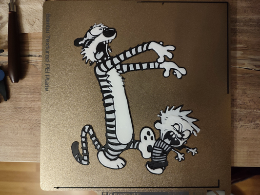 calvin & hobbes walk a zombie by classic 25 generative 3d model hueforge lithophane filament paint painting bill watterson halloween horror comic zombies magnet fast 3d print model - Mito3D