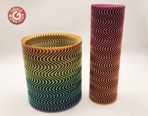 hipnotizante vaso conjunto ondulado by workshop triplo arte esculturas decoração lâminas espiral ventilador vasemodo vasos curvilíneo flores texturizado curvas modo espiralizado vasemodeprinting vasomodeprint 3d print model - Mito3D