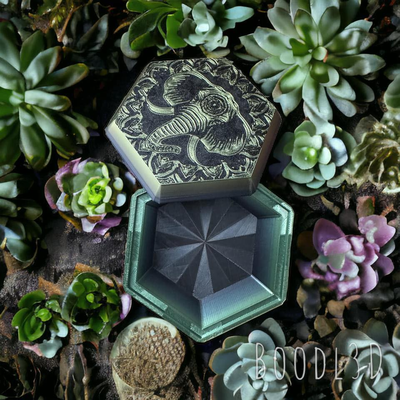 ornamental elephant keepsake box by boodl3d household decor hexagon storage snap snapfit bohemian 3d print model - Mito3D