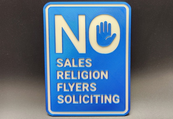 no soliciting sign 2 color by triplegworkshop art signs & logos wall door hand wallmount safety label mounted privacy prevent porch allowed visitors knockers solicitors 3d print model - Mito3D