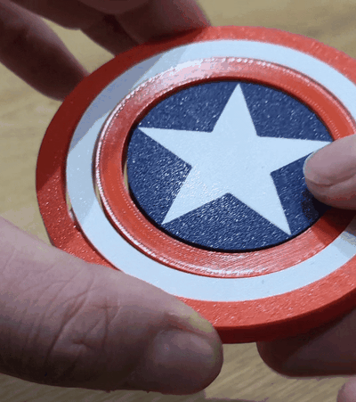 captain america shield gyroscopic fidget toy coaster by k32designs toys & games spinner marvel studios avengers gyro mcu cinematic universe puck drink print in place 3d print model - Mito3D