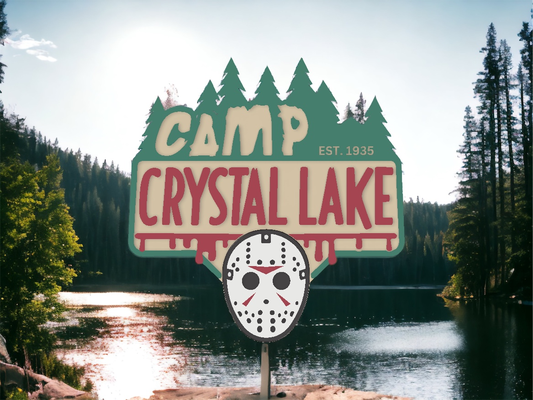 camp crystal lake magnet sign by meatbag art signs & logos wall horror halloween 2023 jason voorhees movie friday 13th wallart 3d print model - Mito3D
