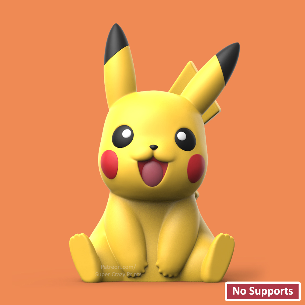 pokemon-pikachu no support by snapprint3d supercrazyprints toys & games characters pokemon pikachu bulbasaur charmander squirtle gengar eevee 3D print model - Mito3D