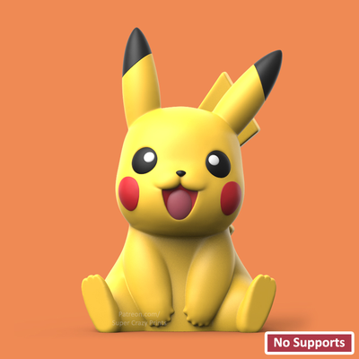 pokemon-pikachu no support by snapprint3d supercrazyprints toys & games characters pokemon pikachu bulbasaur charmander squirtle gengar eevee 3d print model - Mito3D