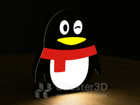qq led caja ligera pingüino by chester3d casa decoración animal tencent ligero led lámpara 3d print model - Mito3D