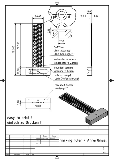 markierung lineal single drucken by ghpm design werkzeuge messen kennzeichen marker metrisch 3d print model - Mito3D