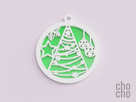 tree christmas ornament xvi two layers by chocho fashion jewelry ring keychain keyring necklace earring 3d print model - Mito3D