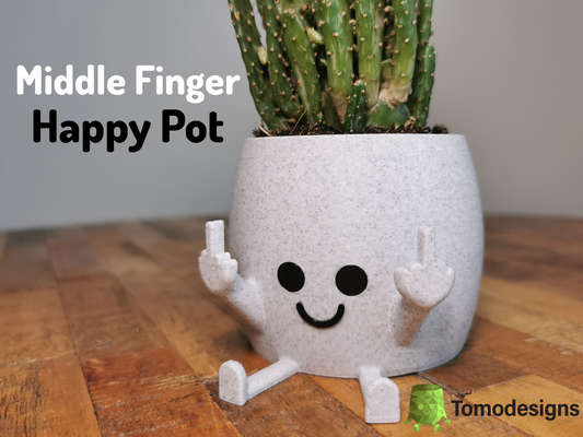 milieu doigt heureux pot by tomodesigns ménage décor plante drôle cadeau fuckyou majeur 3d print model - Mito3D