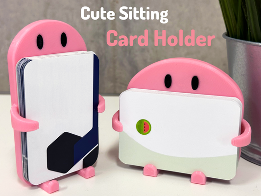 cute sitting card holder by tomodesigns household office desk businesscards businesscard businesscardholder cardholder businesscardholders businesscarddispenser standing businesscarddisplay 3d print model - Mito3D