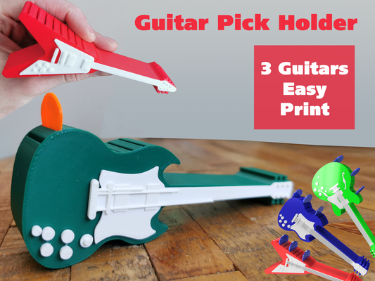 guitar pick holders - small guitars easy print by tomodesigns hobby & diy music holder storage guitarpick guitarpickholder pickholder 3dpicks 3d print model - Mito3D