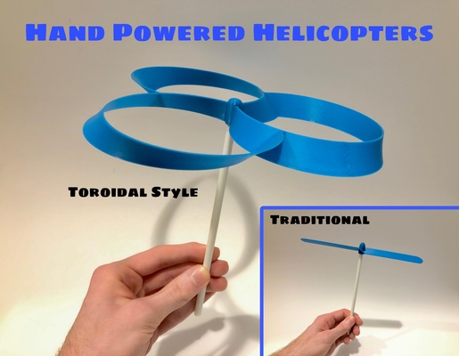 hand powered helicopter propeller toy by 3dvjmodels toys & games outdoor fidget fidgettoy handpowered helicoptertoy toroidal aeroprop flyingtoy flyingdragonflys 3d print model - Mito3D