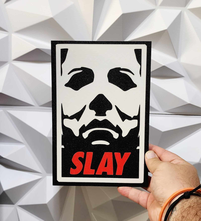michael myers slay sign by williams industries art 2d halloween 2023 mike 3d wall decor decorations scary trick or treat mask 3d print model - Mito3D