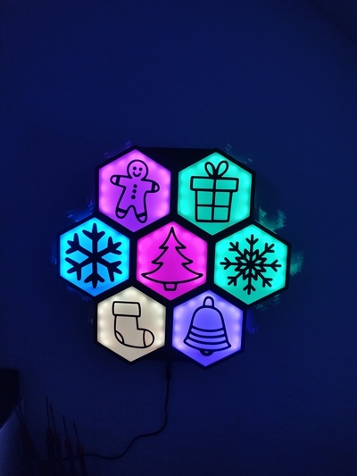 led-tiles christmas edition remixed by planetace household decor hexagon decoration led christmastree 3d print model - Mito3D