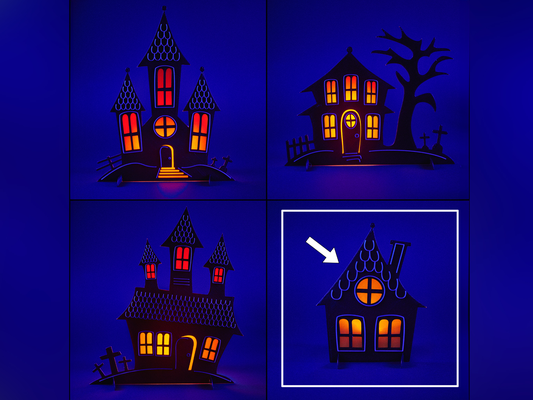 scary halloween flat house backlit decoration by technerd household festivities haunted spooky silhouette stencil vector glow led light display tealight tea spook last minute 3d print model - Mito3D