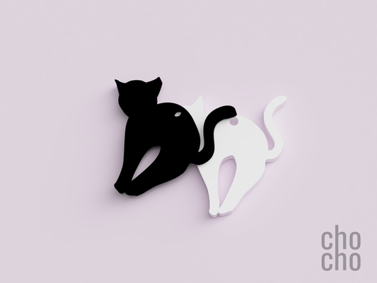cat black white earrings by chocho fashion jewelry necklace earring ornament christmas keychain ring keyring 3d print model - Mito3D